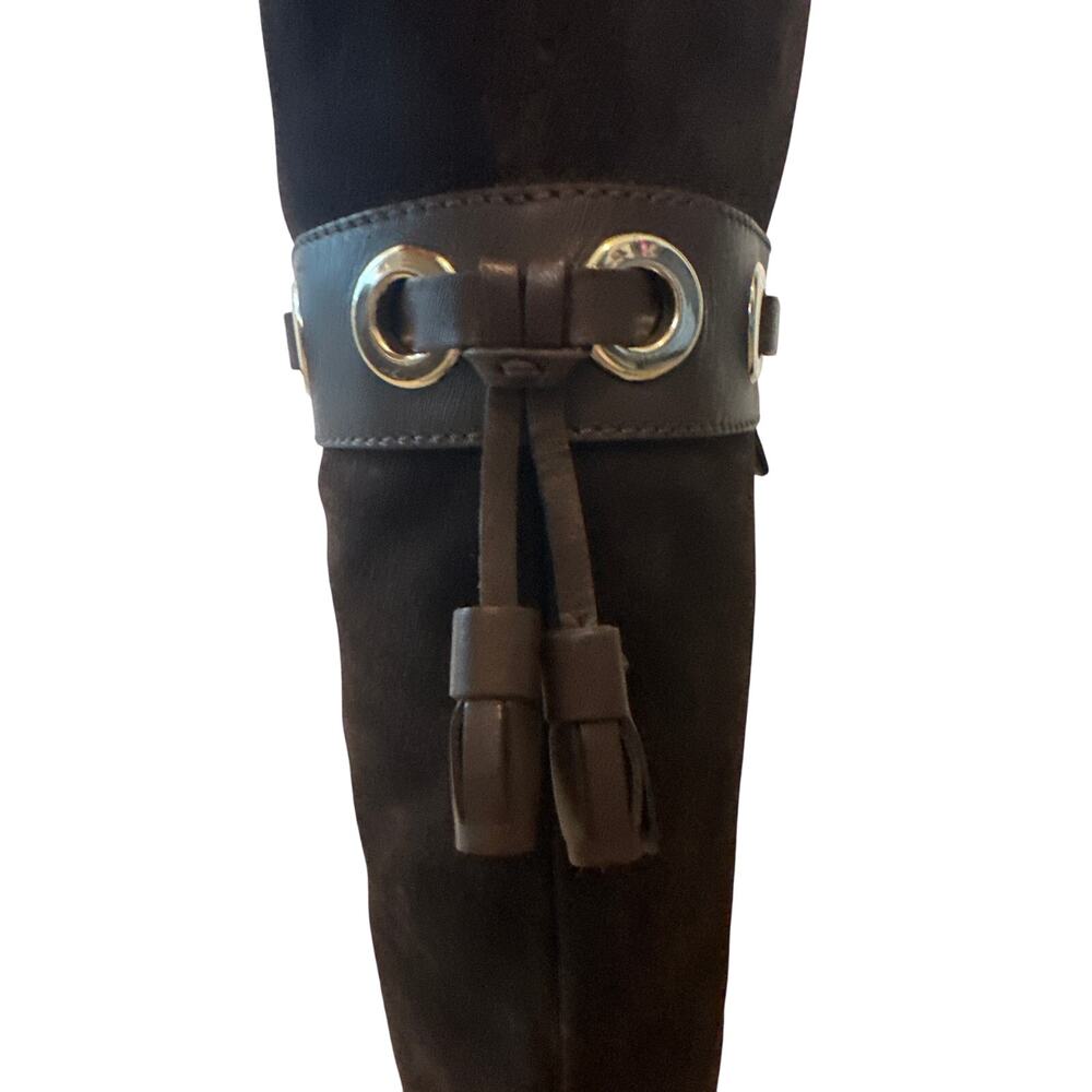 Gucci Dark Brown Suede Leather Fur Lined Tassel Knee Winter High Boots Size 6.5 - Picture 14 of 15